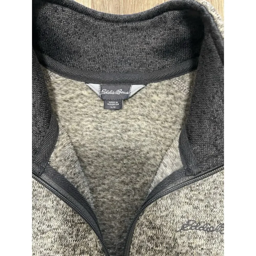 Eddie Bauer Sweater Mens Large Heather Gray Fleece 1/4 Zip Mock Neck Pullover - Picture 5 of 8